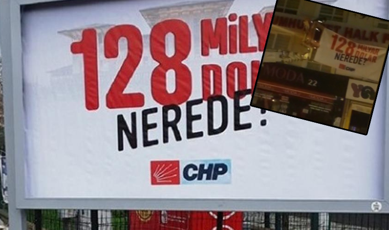 Saray silueti olmayan   “128 milyar dolar nerede?” yazılı afişlerini de indirdiler