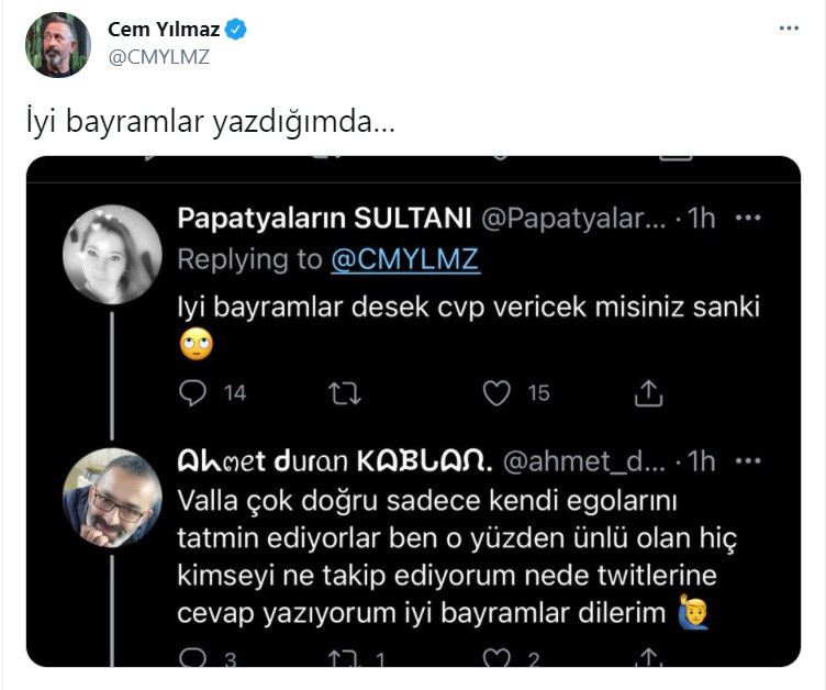 Cem Yılmaz yazdığına pişman oldu: İyi bayramlar dediğimde...