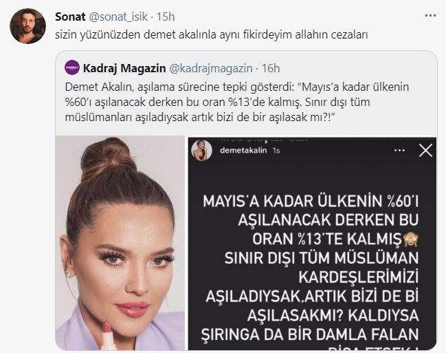 Demet Akalın’dan Fahrettin Koca’ya aşı tepkisi: "Şırıngada bir damla kaldıysa…"