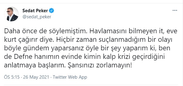 Sedat Peker'den çok konuşulacak 'Defne' mesajı: Peş peşe paylaşımlar... - Resim : 1