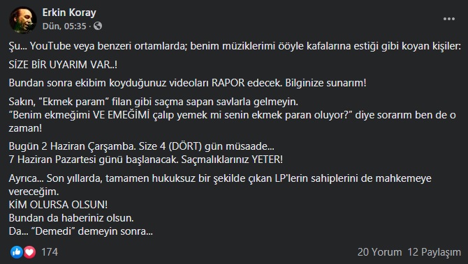 Erkin Koray süre verdi: Benim ekmeğimi ve emeğimi çalıp... - Resim : 1