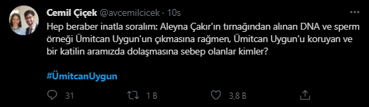 Aleyna Çakır'ın ölümünün baş şüphelisi Ümitcan Uygun'un tahliye edilmesine tepkiler çığ gibi büyüyor