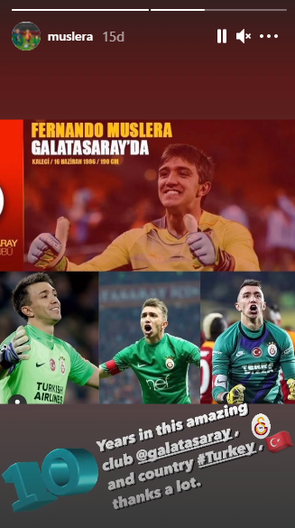 Galatasaray'ın kalecisi Fernando Muslera'dan 10. yıl paylaşımı