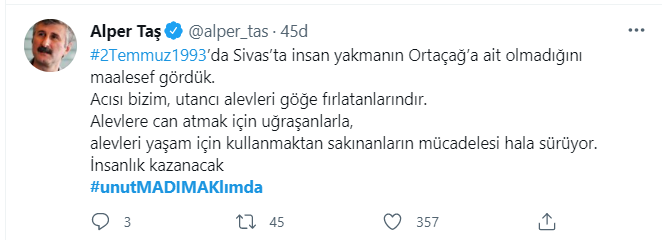 Madımak Katliamı’nın 28. yılı! Siyasetçi ve sanatçılar paylaştı: UnutMADIMAKlımda