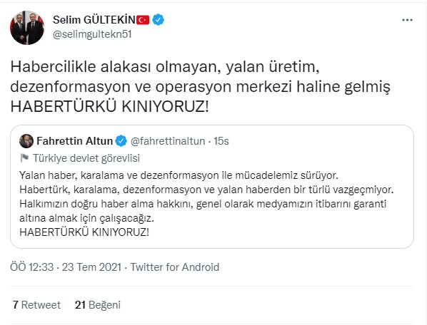 Altun'un eleştirisinin ardından HaberTürk AKP ve MHP'nin hedefinde