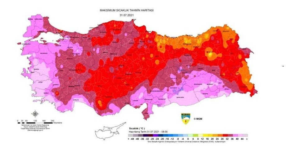 Meteoroloji bu harita ile uyardı: Aşırı sıcaklara dikkat!