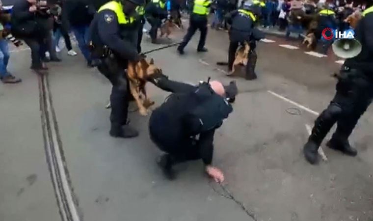 Hollanda polisi protestocuların üzerine köpek saldı