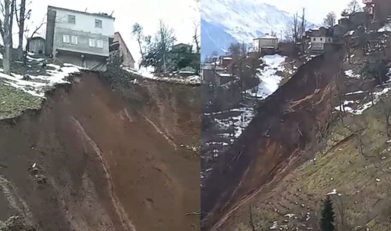 Trabzon’da heyelan; 2 katlı bina tahliye edildi