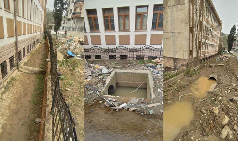 Rize'de dere taştı, okulu ikinci kez su bastı