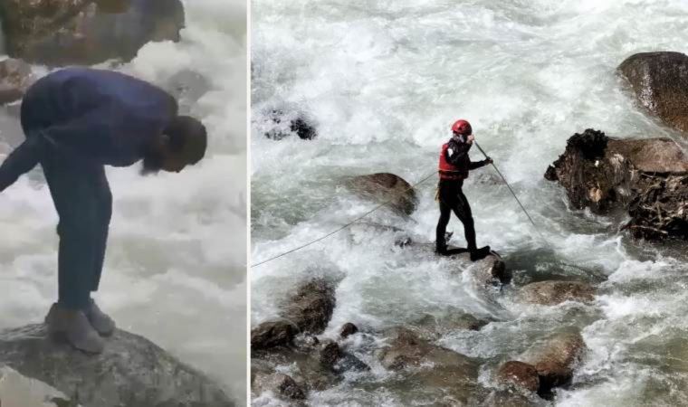 Rize'de fotoğraf çektirirken dereye düşen turisti arama çalışmaları sürüyor