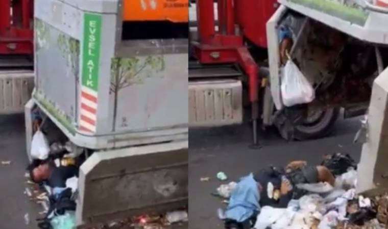 Kadıköy'de iki gün kaldığı çöp konteynerinden vinçle çıkarıldı