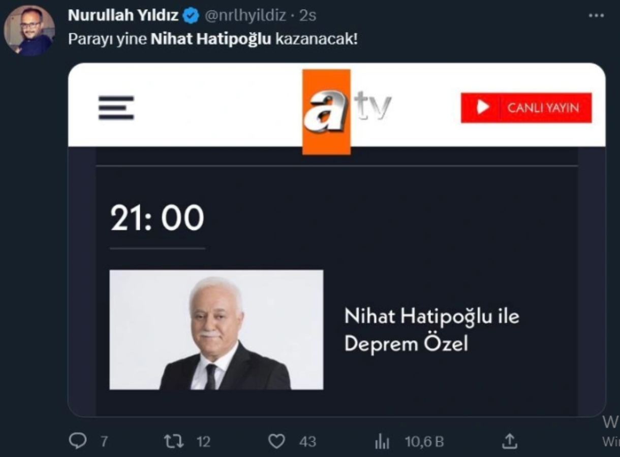 ATV'nin 'Nihat Hatipoğlu ile Deprem Özel' programına tepki! Planlamalarımızı 'kader' zihniyetiyle yapmamız yetmedi mi?