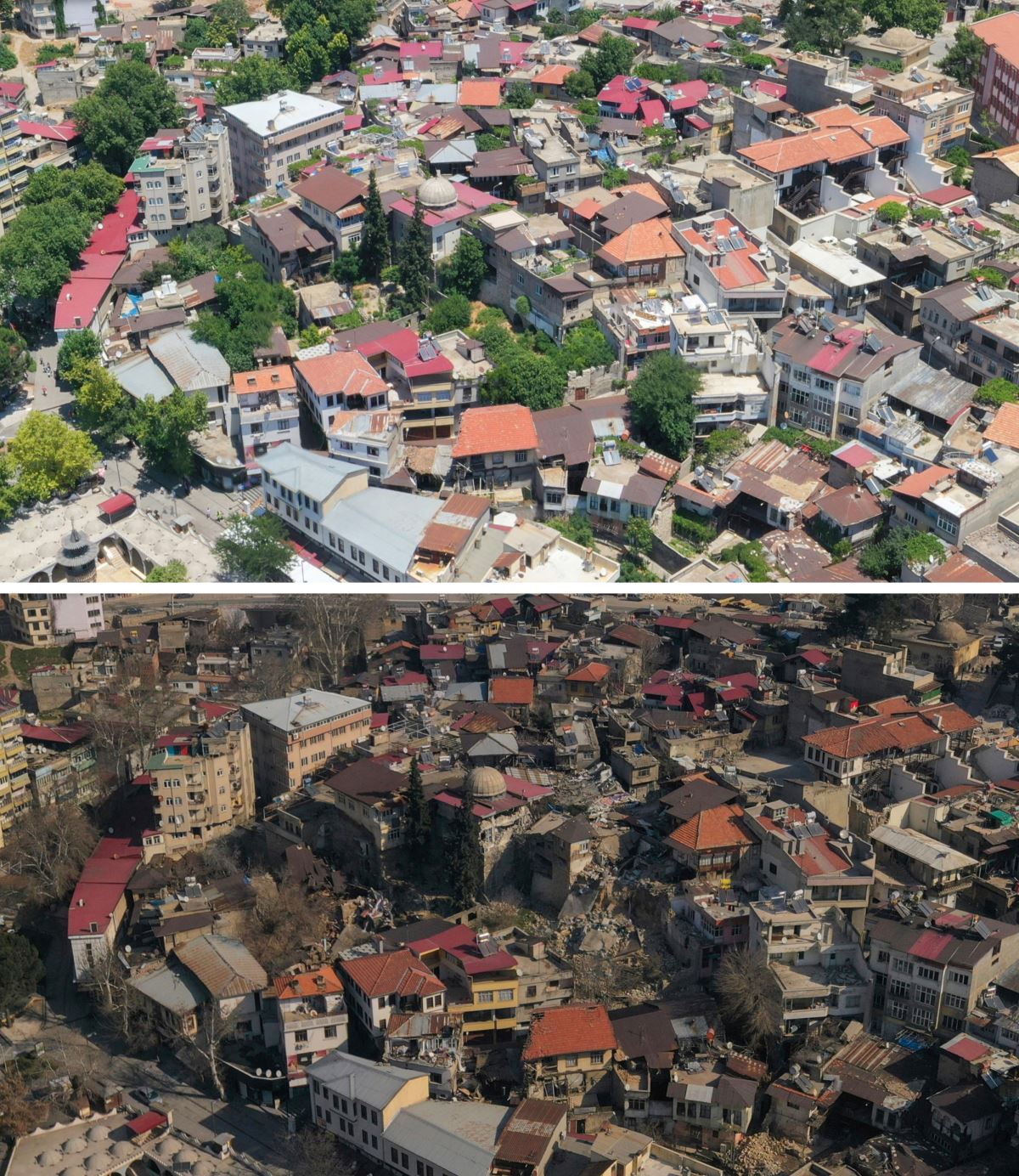 Kahramanmaraş'ta deprem öncesi ve sonrası görüntülenen yıkım