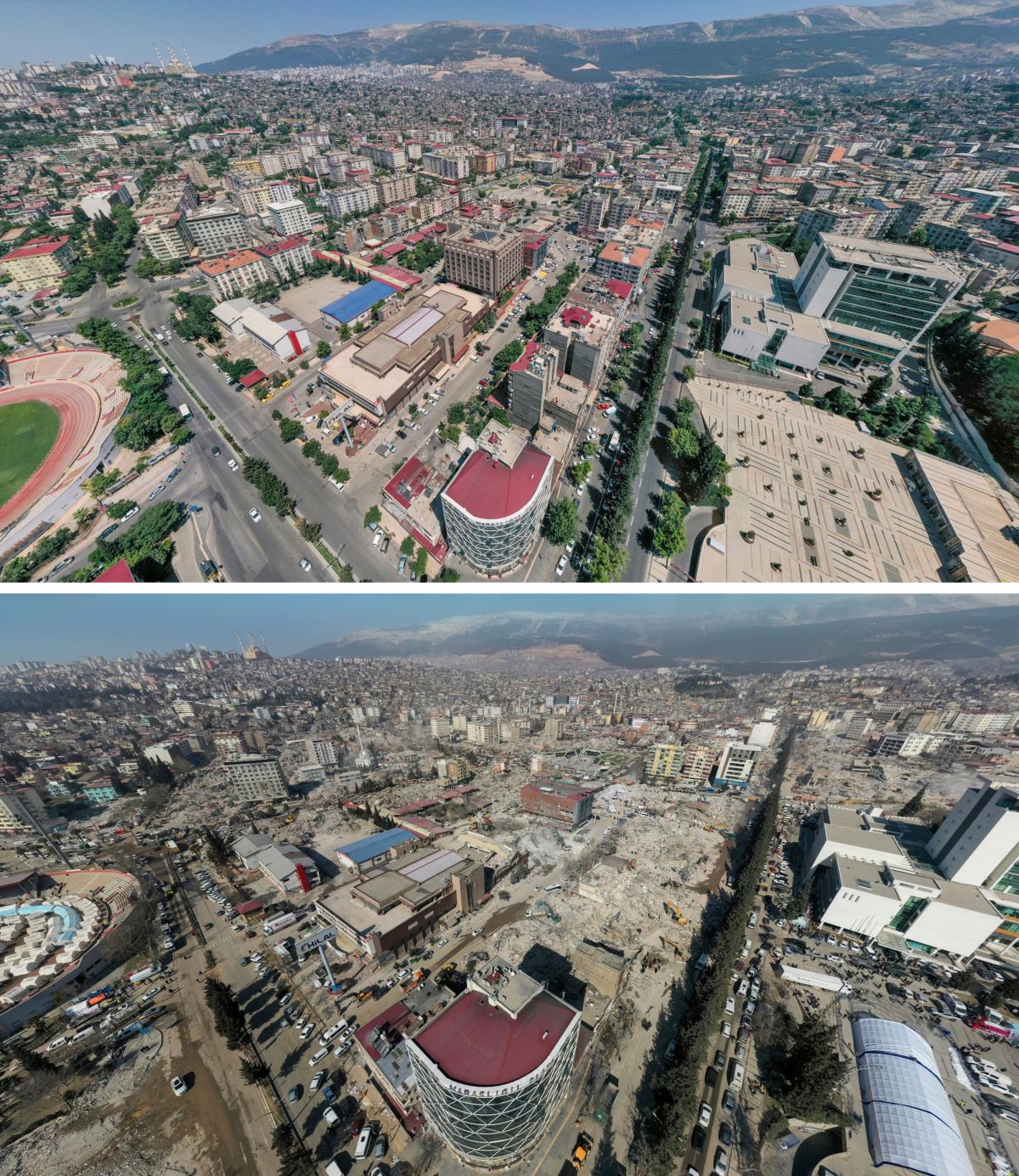 Kahramanmaraş'ta deprem öncesi ve sonrası görüntülenen yıkım