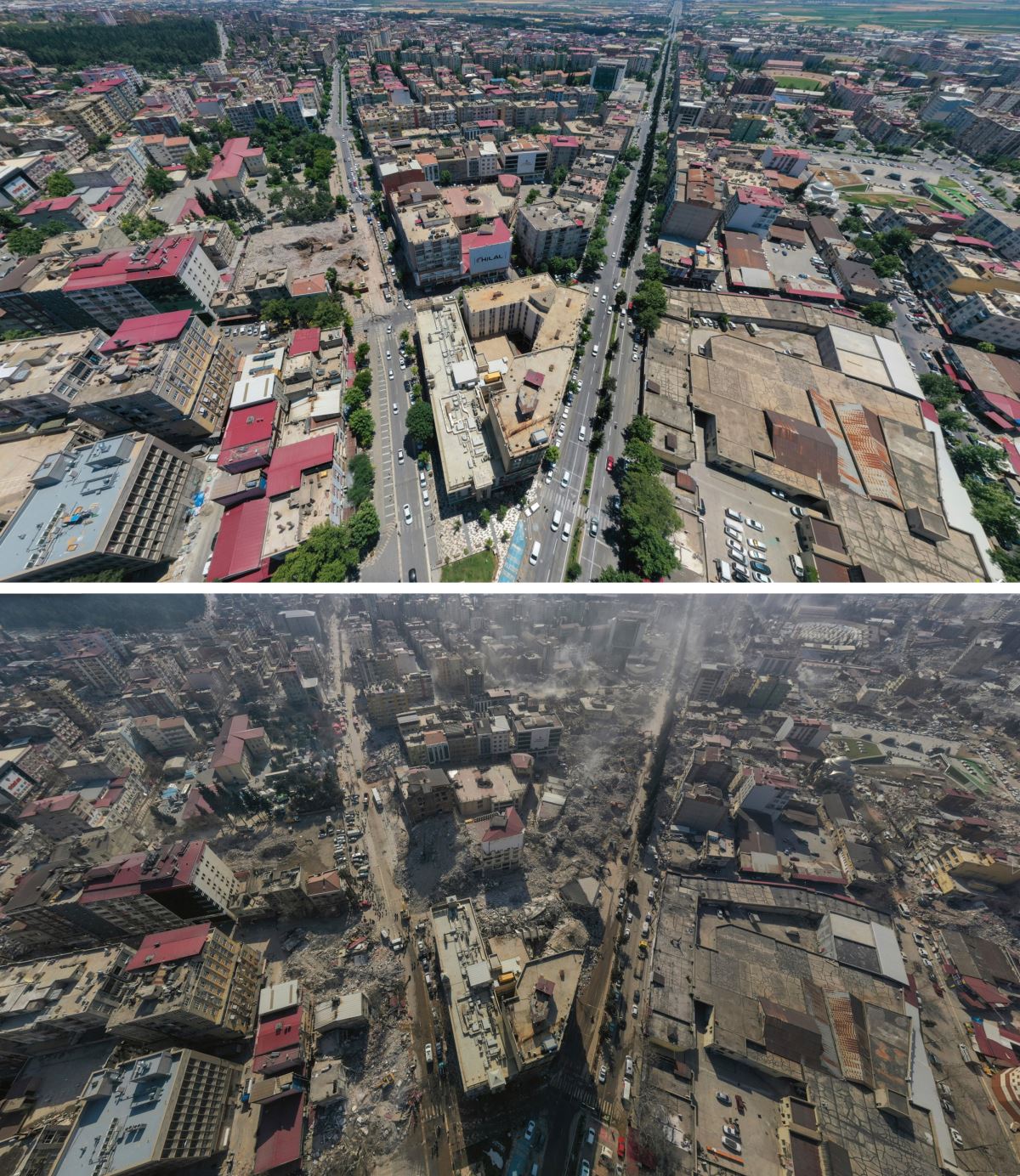 Kahramanmaraş'ta deprem öncesi ve sonrası görüntülenen yıkım