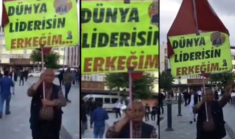 AKP'li yurttaştan Erdoğan'a 'erkeğim' yazılı pankart