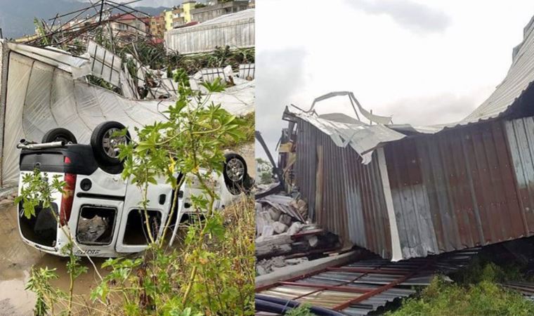 Mersin'de hortum biri TIR iki aracı devirdi, seraları parçaladı: 1 yaralı!