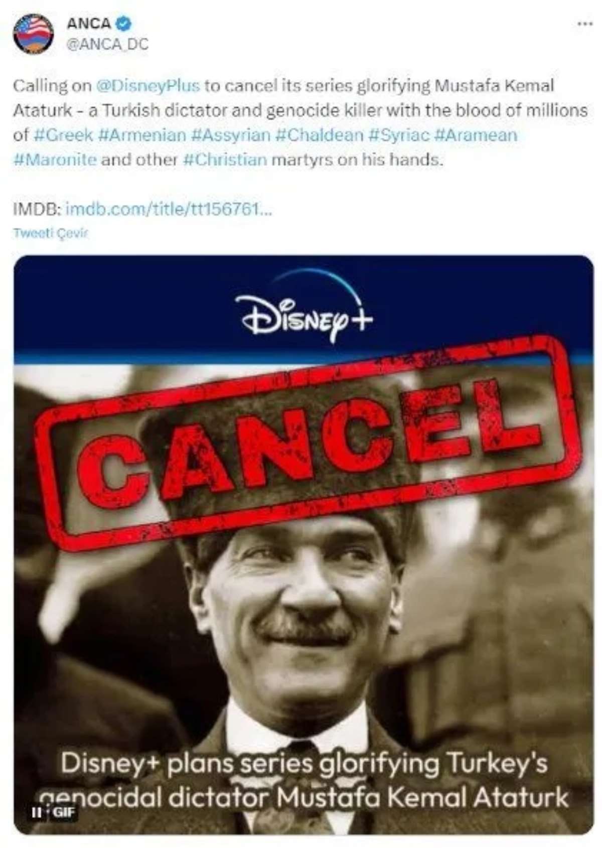 Amerika Ermeni Ulusal Komitesi'nden Disney Plus'a provokatif çağrı:  Cumhuriyet yazarı UNESCO'nun Atatürk tanımıyla yanıt verdi