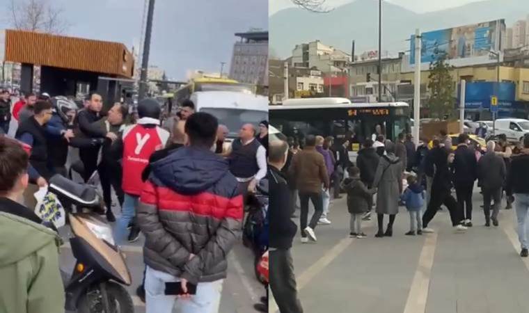 Kameralara yansıdı... Halk otobüsü ile motosiklet sürücüsü arasında yumruklu kavga!