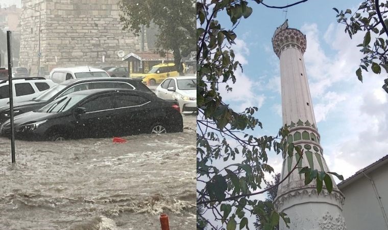 Çanakkale'de kuvvetli sağanak: Yıldırım düştü, cami minaresi yıkıldı