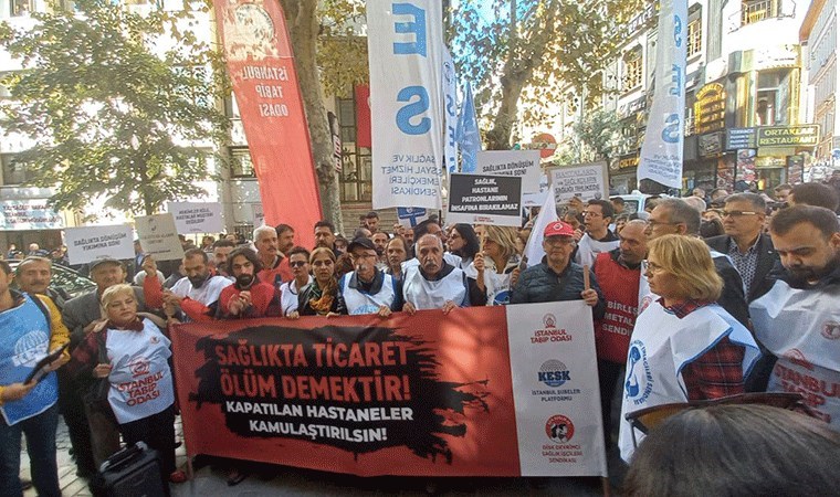 DİSK, KESK, TTB İstanbul İl Sağlık Müdürlüğü önünde: 'Sağlıkta ticaret ölüm demektir'