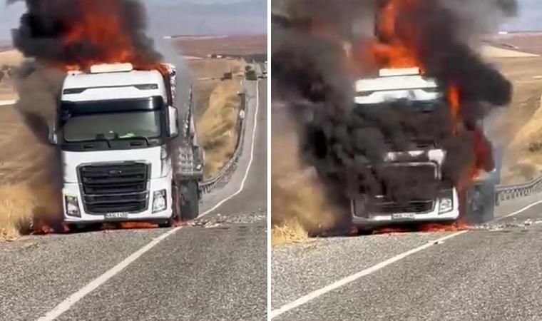 Diyarbakır’da saman yüklü TIR alevlere teslim oldu