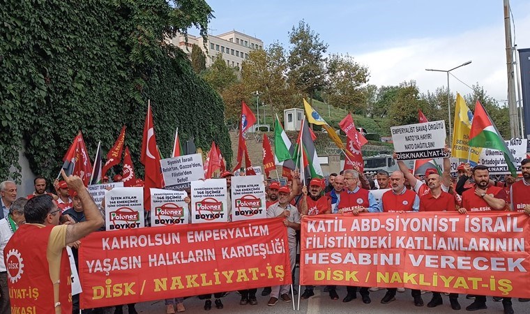 DİSK'e bağlı sendikalar ve Polonez direnişçilerinden İsrail'e karşı eylem: 'Siyonist İsrail Lübnan’dan defol'