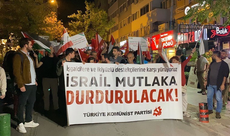 TKP'den 3 büyük şehirde İsrail karşıtı yürüyüş: 'Bombalarınız direnişi yenemeyecek'