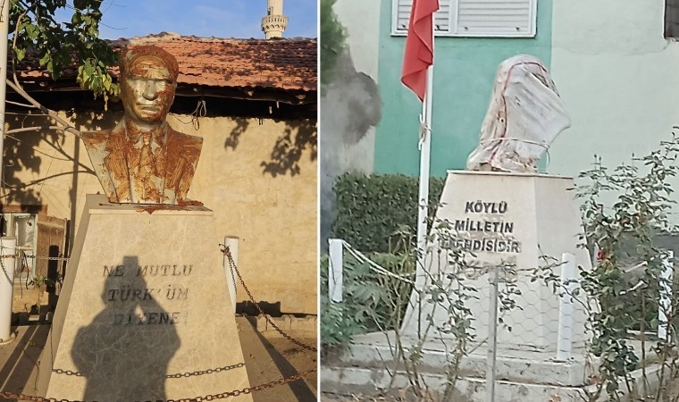 İzmir’de Atatürk büstlerine saldırı: Çuval geçirip dışkı sürdüler!