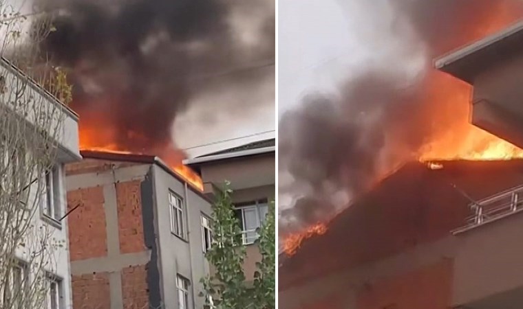 Başakşehir'de binada yangın paniği: Çatı alev alev yandı!