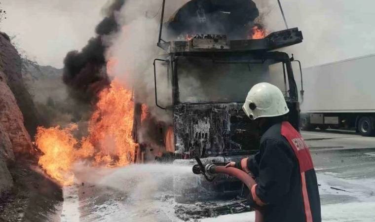 Yanan TIR'da yüklü 7 sıfır araç yandı