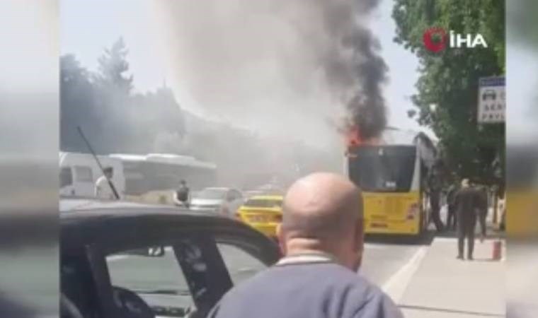 İETT otobüsü yandı yurttaş yangın söndürme tüpüyle müdahale etti