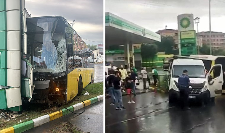 Avcılar'da İETT otobüsü 3 araca çarpıp akaryakıt istasyonuna daldı: 1'i ağır 3 yaralı