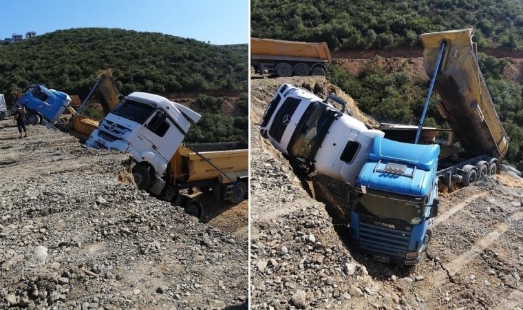 Sultangazi’de döküm sahasında faciadan dönüldü: 3 hafriyat kamyonu boşluğa düştü!