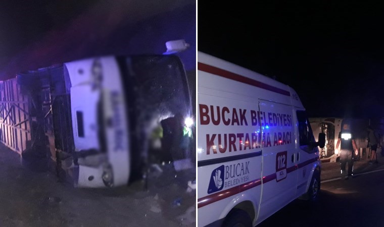 Burdur'da virajı alamayan yolcu otobüsü devrildi: 13 yaralı