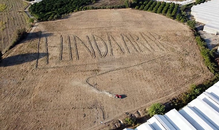 Hayranı olduğu Funda Arar'ın adını, traktörle tarlasına yazdı