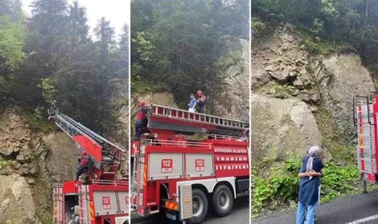 Baba-oğul, düşen dronu ararken kayalıklarda mahsur kaldı