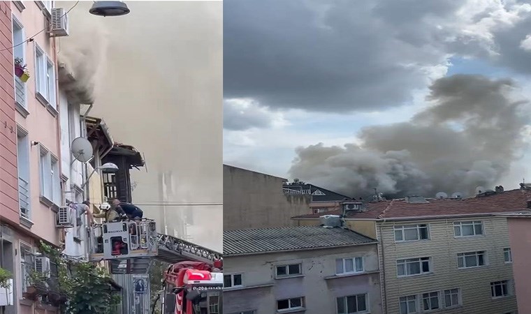 Beyoğlu'nda 5 katlı binanın çatısında yangın