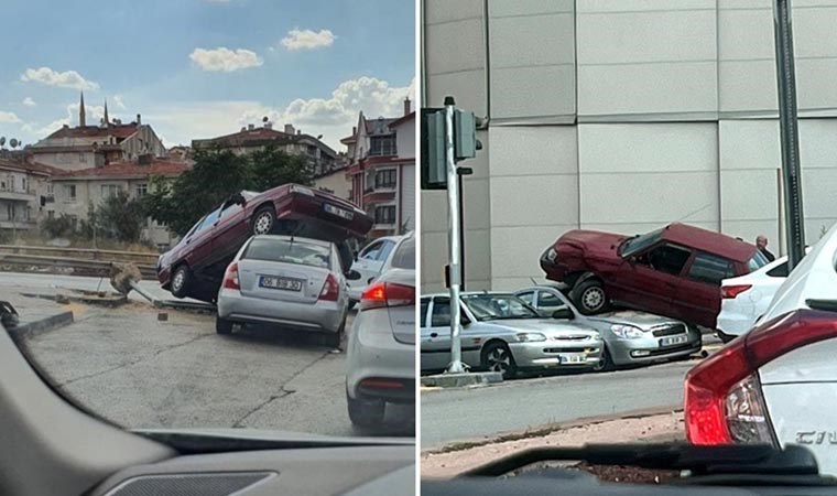 Ankara'da akılalmaz kaza! Işıkta bekleyen otomobilin üzerine çıktı: 1 yaralı