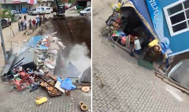 Temel kazısı sırasında yandaki market yıkıldı: 1 yaralı