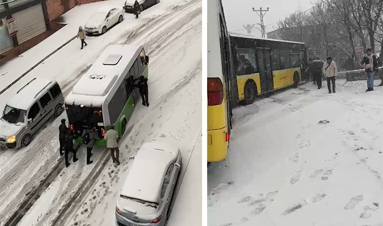 Kar yağışı İstanbul’u vurdu! Başakşehir'de yolda kayan İETT otobüsü kaza yaptı