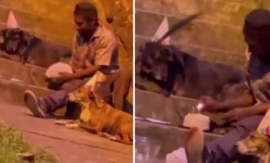 Sokakta yaşayan adam doğum gününü köpeklerle kutladı