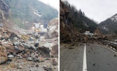 Rize'de heyelan; düşen kayalar yolu kapattı