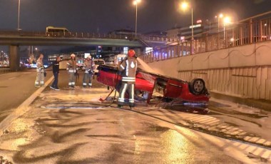 Pendik'te takla atan otomobilin yandığı feci kazada yaralılar var