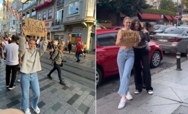 Taksim'de ilginç olay: Belaruslu kadın 'Koca arıyorum' dövizi açtı