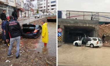 Elazığ'da 'sağanak' sonrası araçlar suya gömüldü