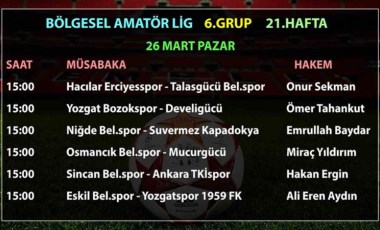 Bölgesel Amatör Lig’de 21.hafta maçlarının hakemleri açıklandı