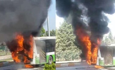 Seyir halindeki belediye otobüsü bir anda alev aldı!