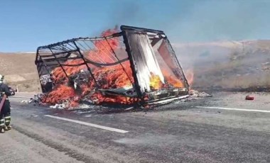 Çocuk bezi ve ıslak mendil yüklü dorse alev alev yandı