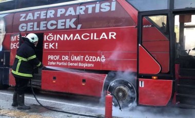 Ankara’ya yürüyecekti: Ümit Özdağ'ın otobüsünde yangın!